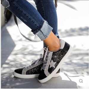 White Raven Grey and Black Sparkle Star Shoes